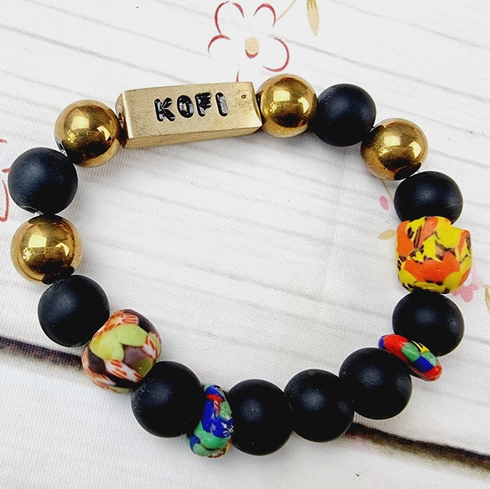 Authentic African men's beads bracelet elastic